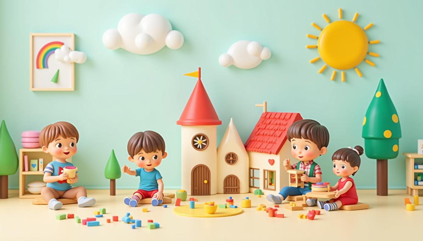 Copii fericiți jucându-se într-o grădiniță modernă din Ploiești