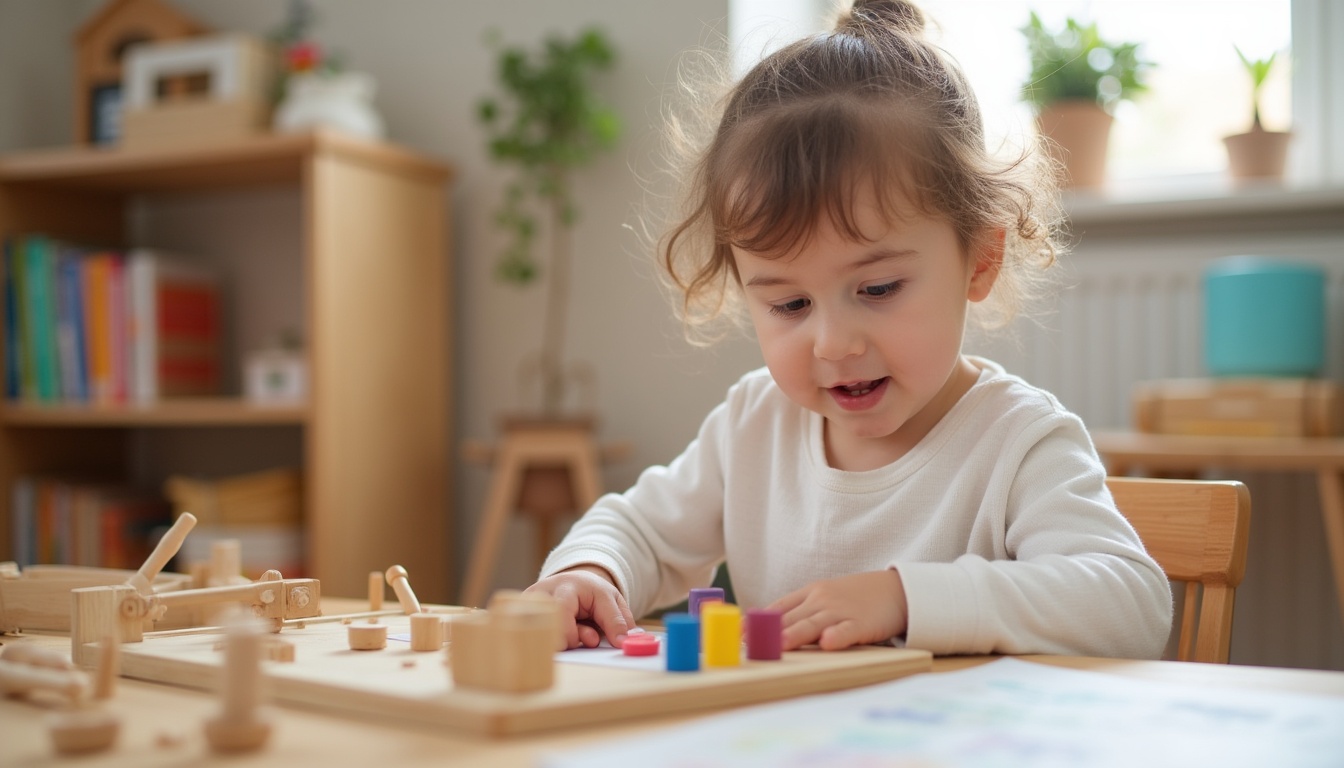 Copii fericiți într-o sală de clasă Montessori, explorând diverse materiale didactice