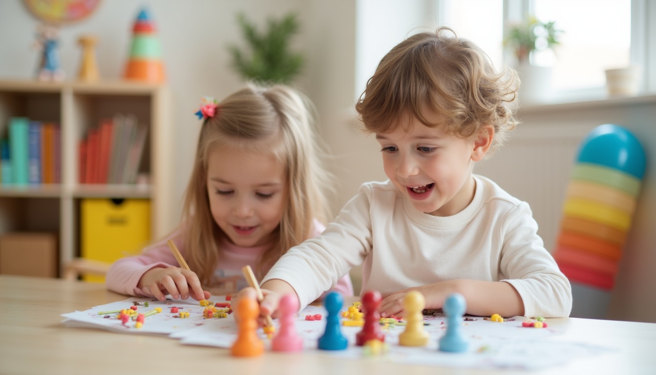 Copii explorând materiale didactice Montessori într-o sală de clasă luminoasă în Cluj